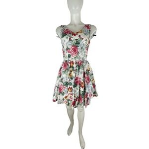 VTG 80s Petticoat Dress Rose Floral Contempo SZ 7/8 Built-In  Cotton USA